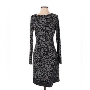 Michael Michael Kors XS Black Patterned Long Sleeve Asymmetrical Dress
